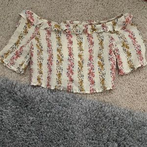 Cream and floral off the shoulder crop top
